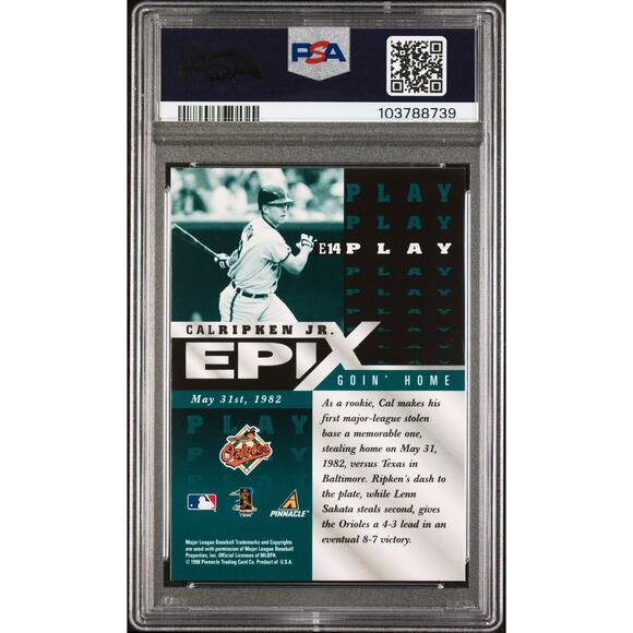 1998 Zenith Epix Play-Emerald #E14 Cal Ripken Jr PSA 9 Baltimore Orioles - Pop 2 - Picture 2 of 3